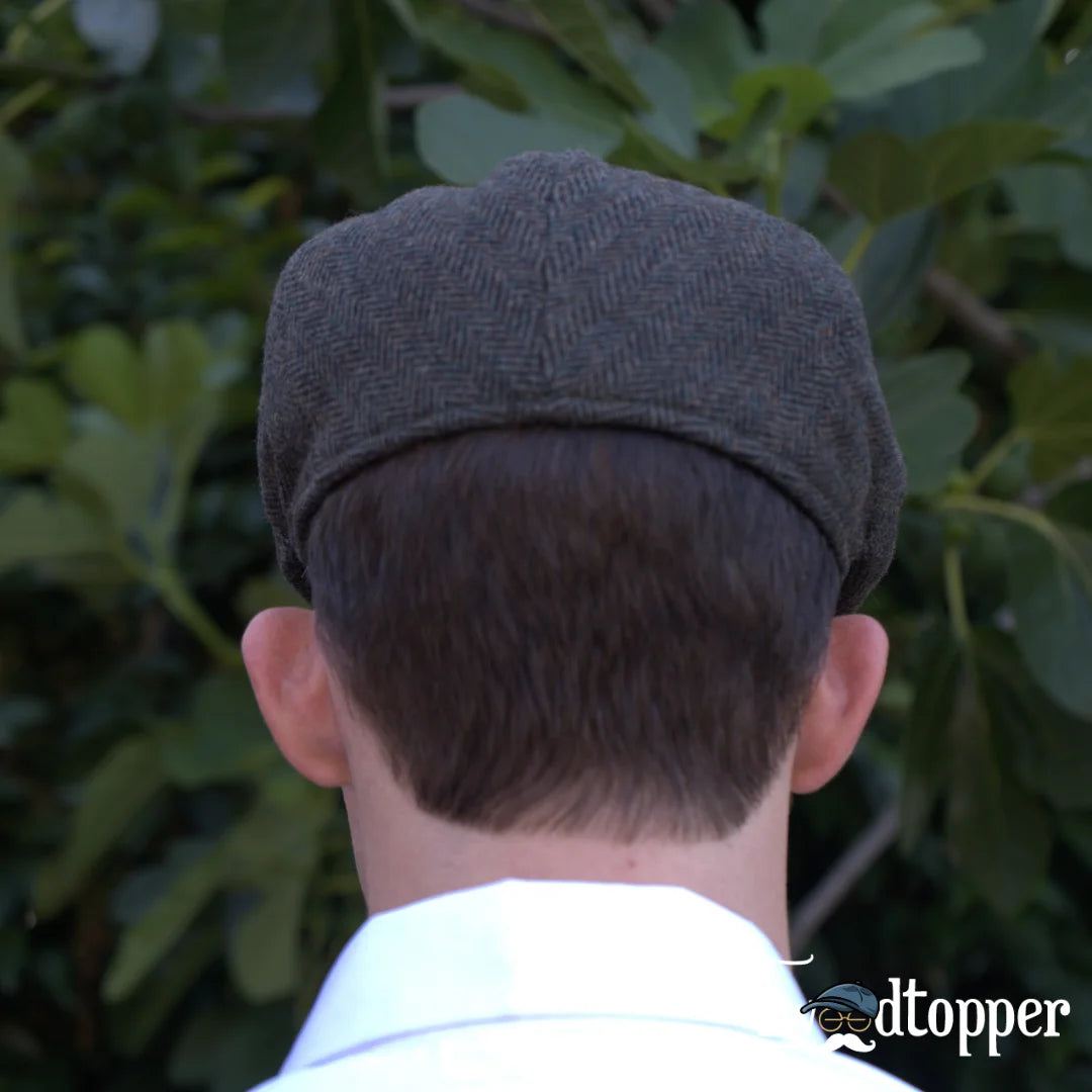 Forest Green Herringbone 100% Wool Tweed Golfing Ivy Flat Cap