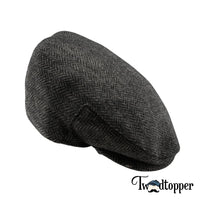 Thumbnail for Grey Herringbone 100% Wool Tweed Golfing Ivy Flat Cap