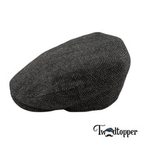 Thumbnail for Grey Herringbone 100% Wool Tweed Golfing Ivy Flat Cap