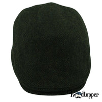 Thumbnail for Green Herringbone 100% Wool Tweed Golfing Scally Flat Cap