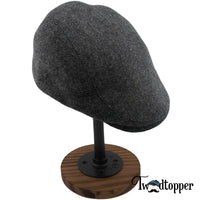 Thumbnail for Grey Blue Herringbone 100% Wool Tweed Golfing Scally Flat Cap