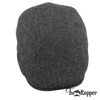 Thumbnail for Grey Blue Herringbone 100% Wool Tweed Golfing Scally Flat Cap