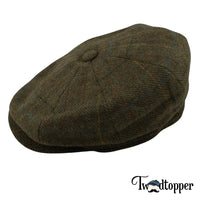 Thumbnail for Green Checkered 100% Wool Newsboy Golfing Flat Cap