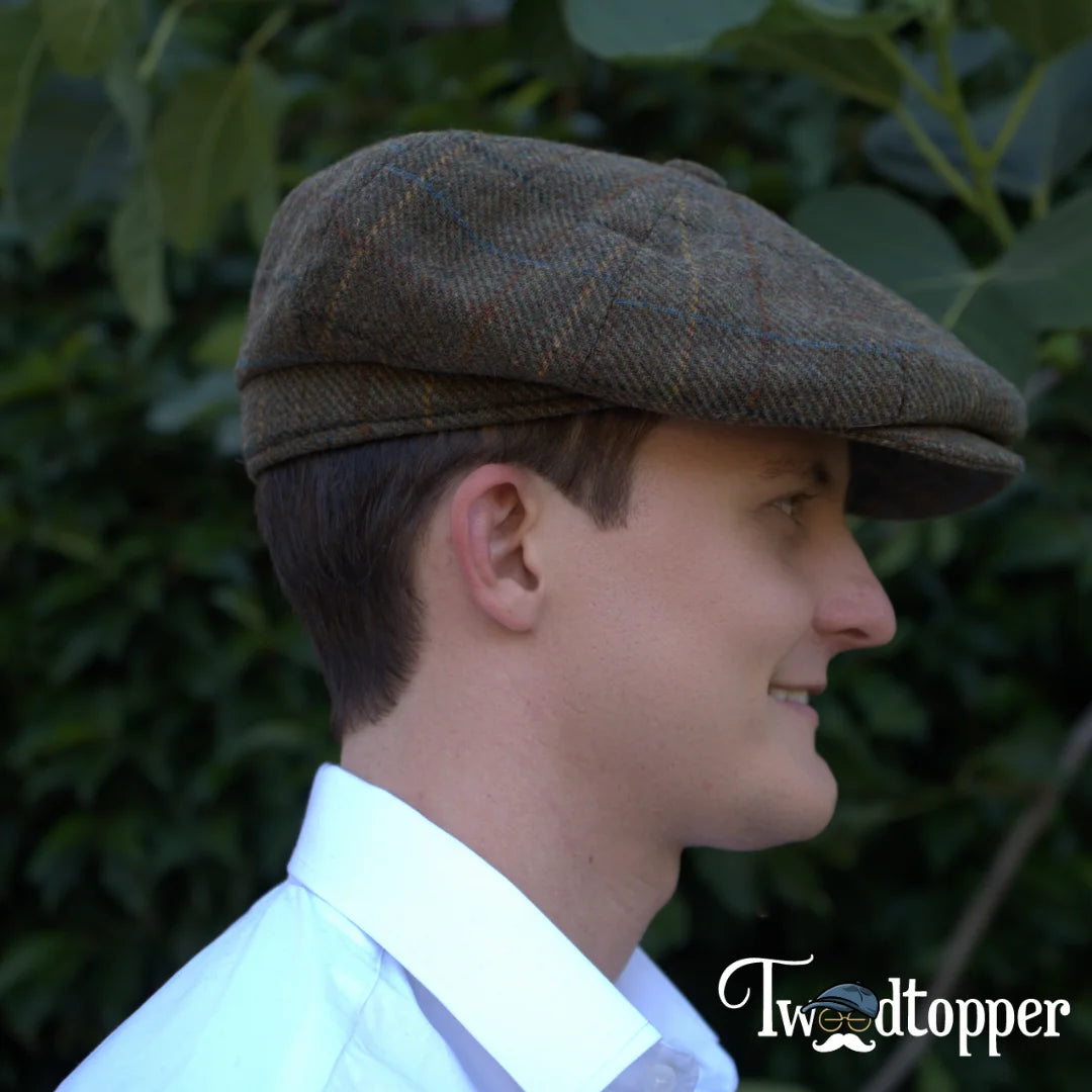 Green Checkered 100% Wool Newsboy Golfing Flat Cap