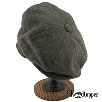 Thumbnail for Olive Green Herringbone 100% Wool Newsboy Golfing Flat Cap