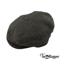 Thumbnail for Olive Green Herringbone 100% Wool Newsboy Golfing Flat Cap