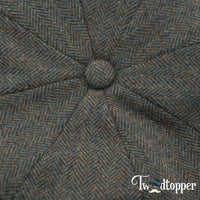 Thumbnail for Olive Green Herringbone 100% Wool Newsboy Golfing Flat Cap