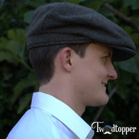 Thumbnail for Olive Green Herringbone 100% Wool Newsboy Golfing Flat Cap