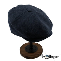 Thumbnail for Blue Navy Herringbone 100% Wool Tweed Golfing Newsboy Cap