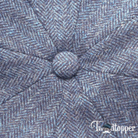 Thumbnail for Blue Navy Herringbone 100% Wool Tweed Golfing Newsboy Cap