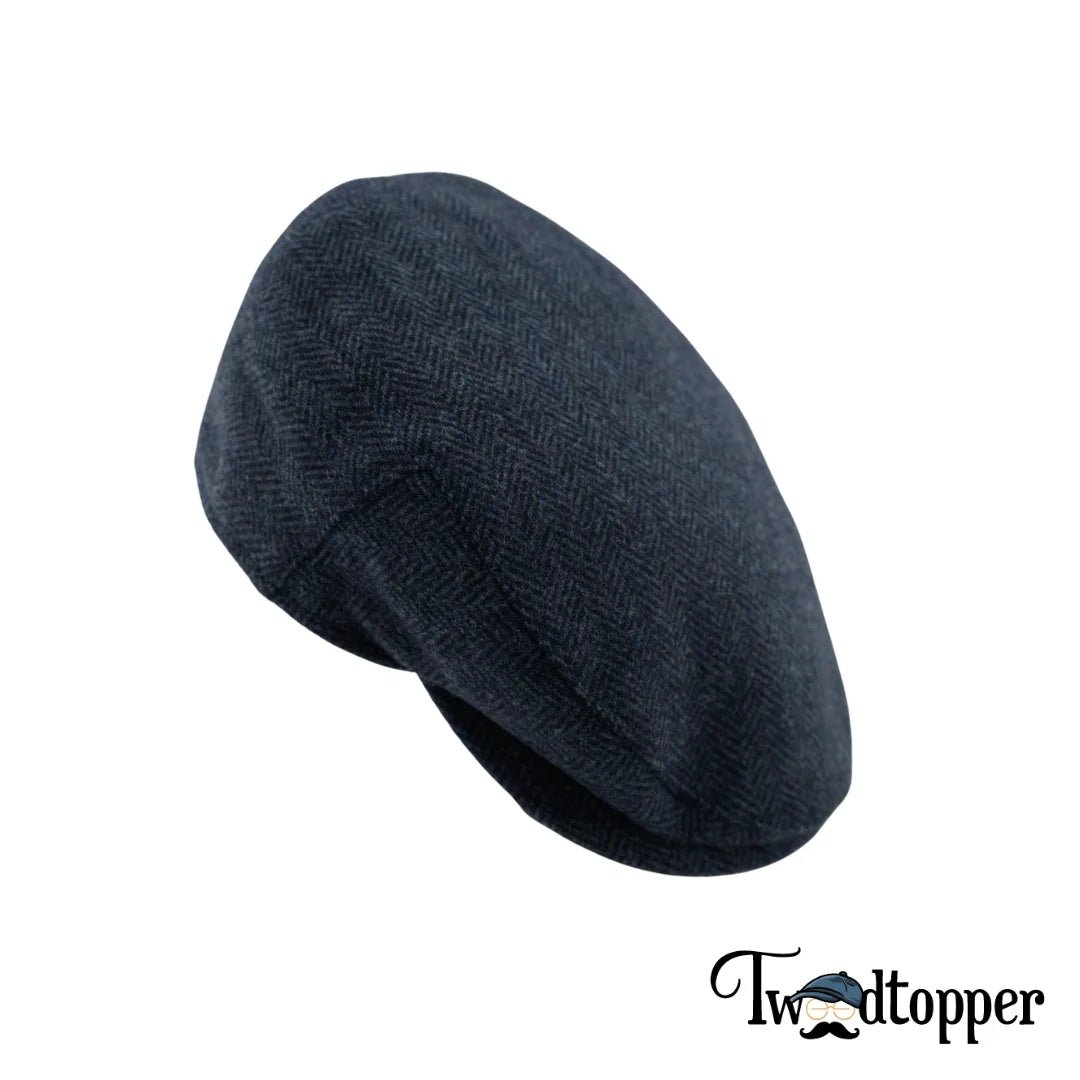 Navy Herringbone 100% Wool Tweed Golfing Ivy Flat Cap