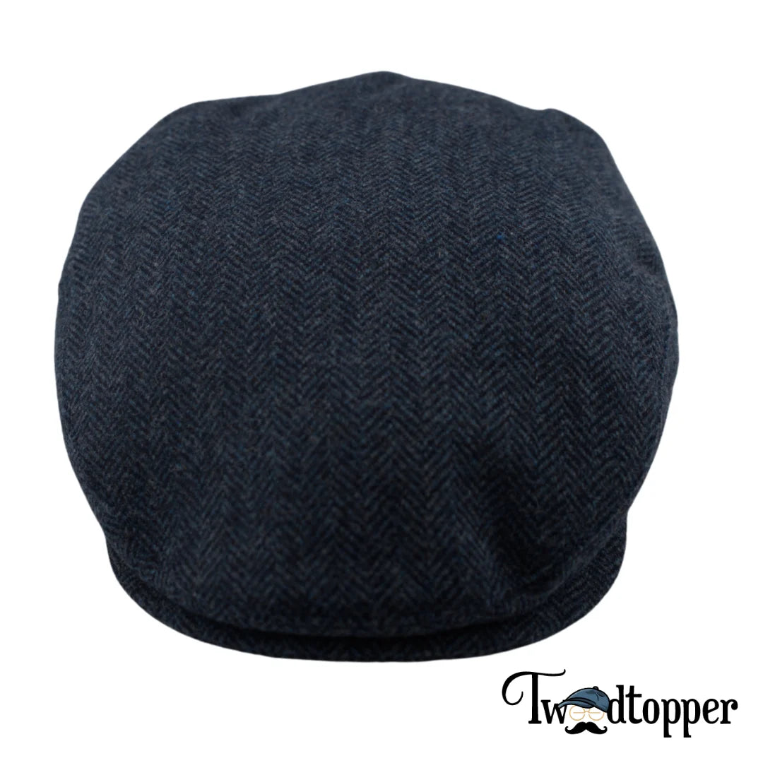 Navy Herringbone 100% Wool Tweed Golfing Ivy Flat Cap