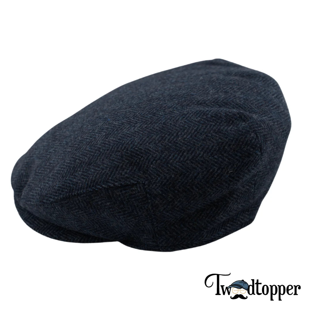 Navy Herringbone 100% Wool Tweed Golfing Ivy Flat Cap