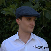 Thumbnail for Navy Herringbone 100% Wool Tweed Golfing Ivy Flat Cap