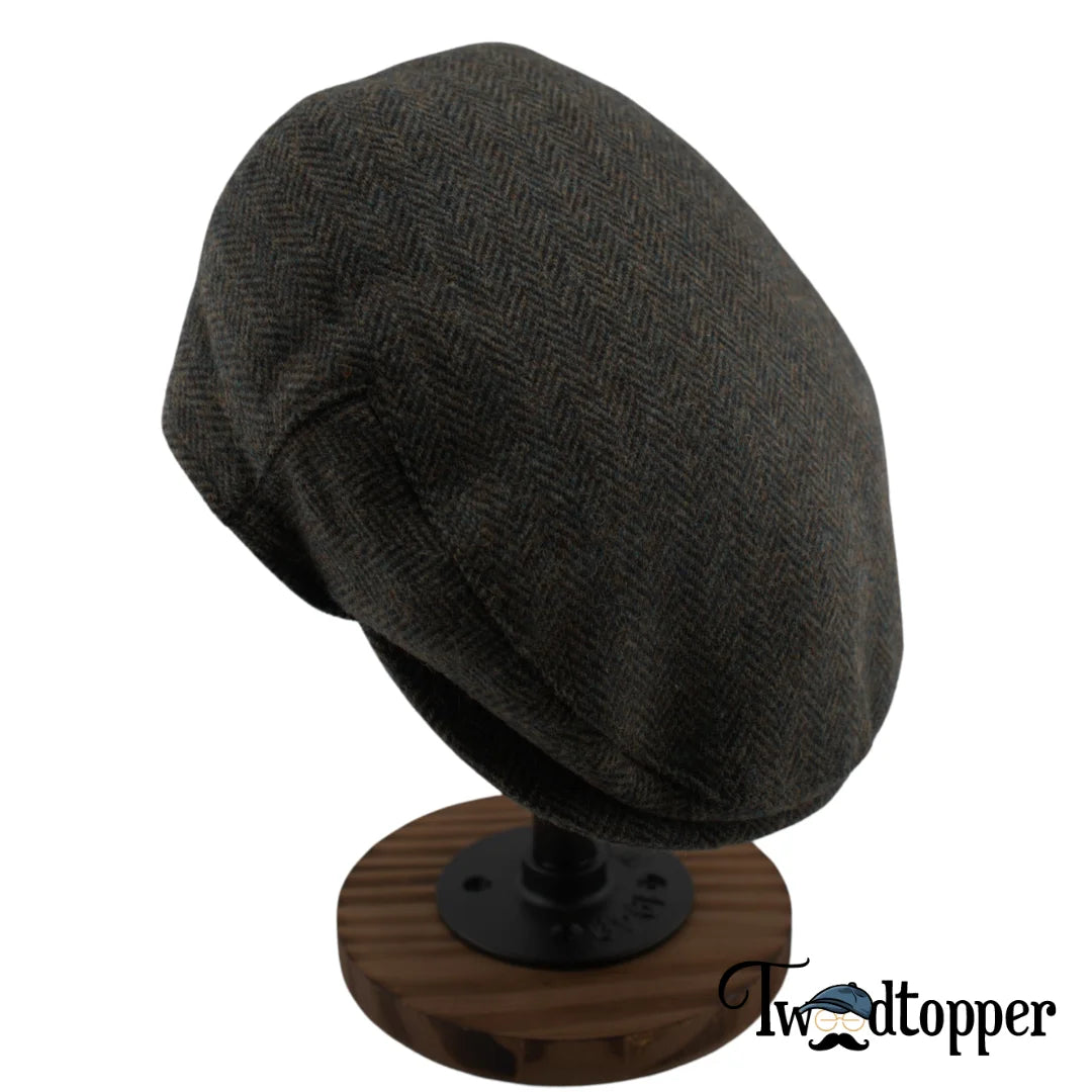 Forest Green Herringbone 100 Wool Tweed Golfing Ivy Flat Cap