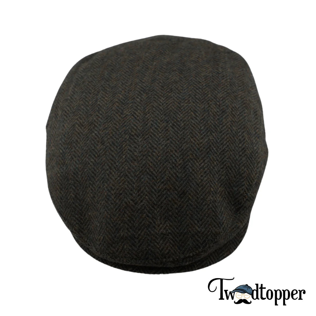 Forest Green Herringbone 100% Wool Tweed Golfing Ivy Flat Cap