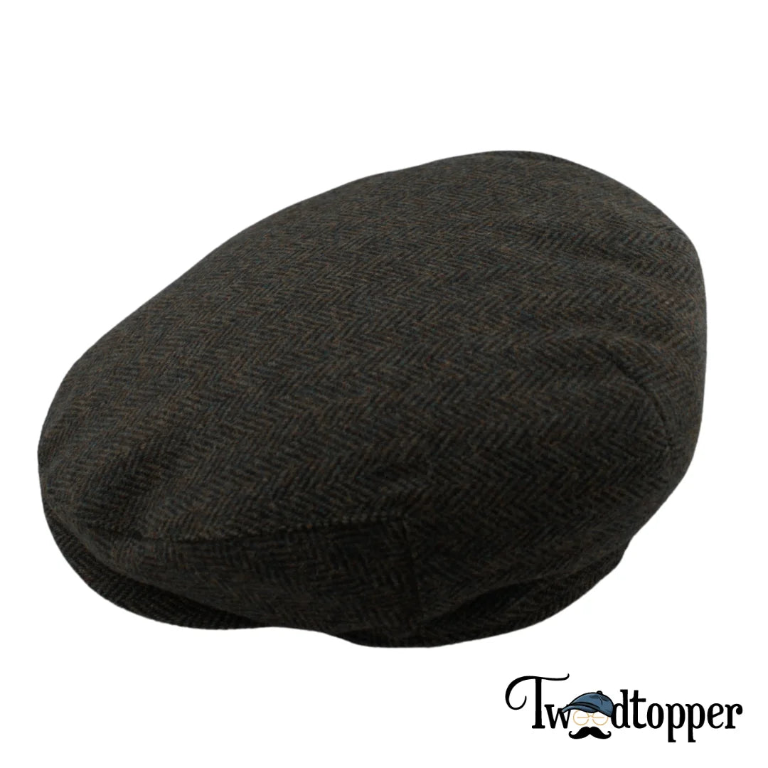 Forest Green Herringbone 100% Wool Tweed Golfing Ivy Flat Cap