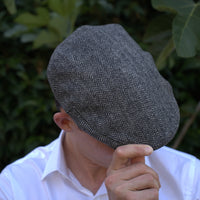 Thumbnail for Grey Herringbone 100% Wool Tweed Golfing Ivy Flat Cap