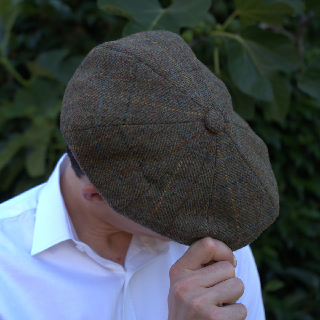 Green Checkered 100 Wool Newsboy Golfing Flat Cap Tweedtopper