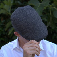 Thumbnail for Grey Blue Herringbone 100% Wool Tweed Golfing Scally Flat Cap